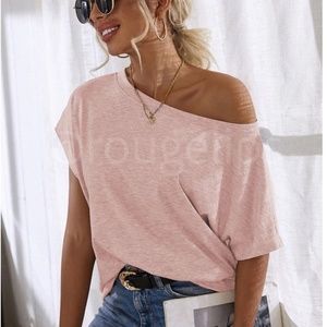 Boat Neck Batwing Sleeve Light Pink Tee Shirt Short Sleeve